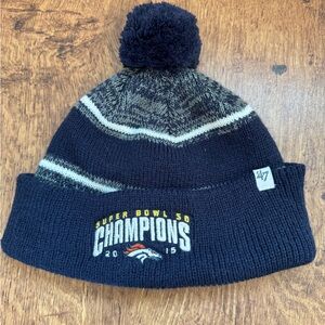 2015 Denver Broncos Super Bowl 50 Champions Beanie Hat OSFM Black Gray '47 Brand